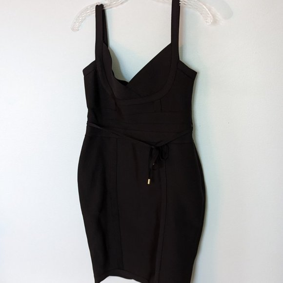 Silk & Salt Bowy Mini Dress, Black Bodycon Bandage, Sz L NWT - Picture 2 of 4